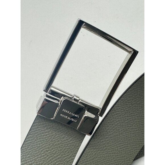 SALVATORE FERRAGAMO reversible leather men's dress belt BLACK/ SAGE -90cm - Picture 13 of 14